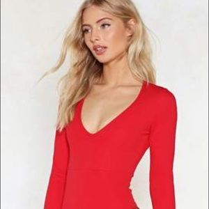 Nasty Gal Plunging Red Bodysuit
